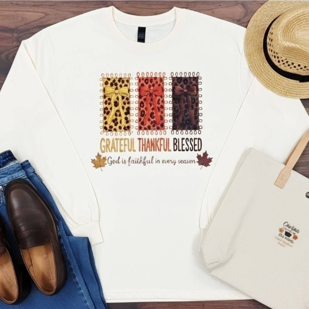 Grateful Thankful Blessed Long Sleeve Shirt • Fall Faith Tee • Christian